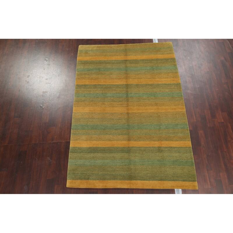 Vegetable Dye Striped Nepalese Oriental Area Rug Wool Handmade Carpet - 6'2" x 8'11"