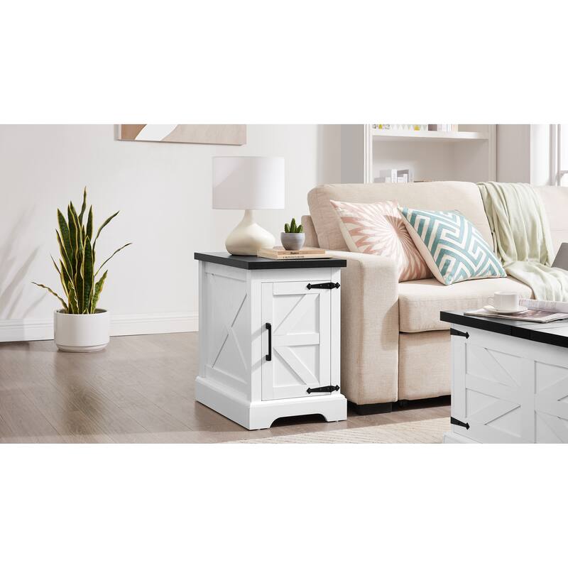 Farmhouse End Table Nightstand Rectangular Farmhouse End Table with Barn Door and Adjustable Storage Shelf