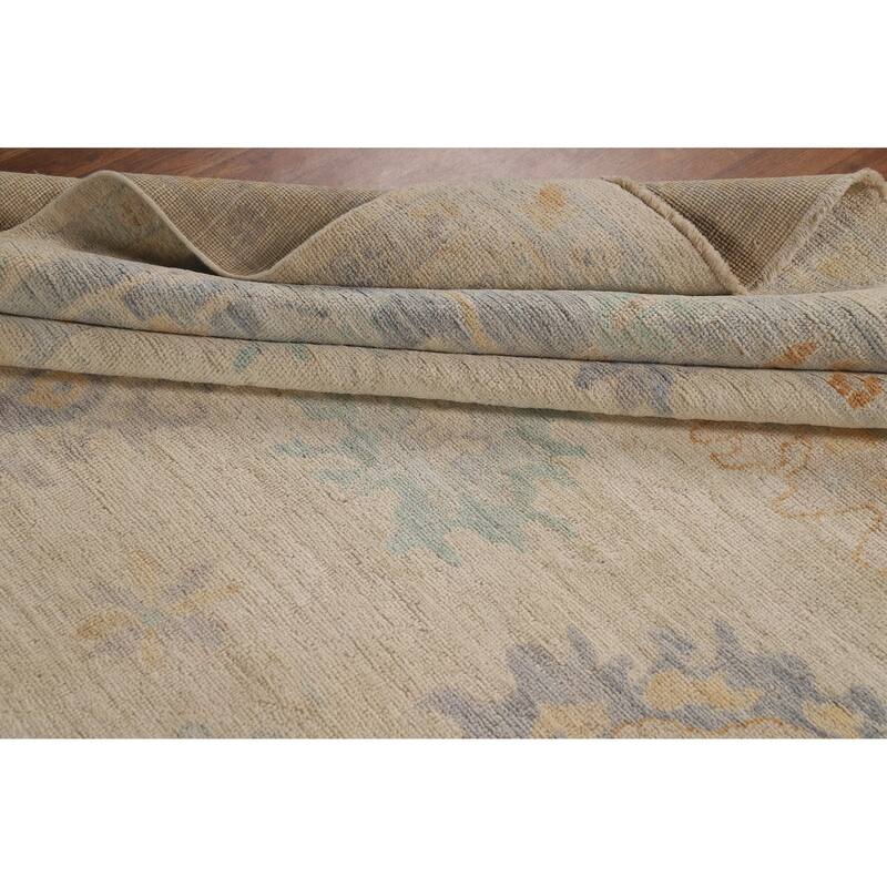 Hand Knotted Oriental 100% Wool Carpet Transitional All-Over Beige & Ivories Oushak Area Rug - 13' 8'' X 9' 10''