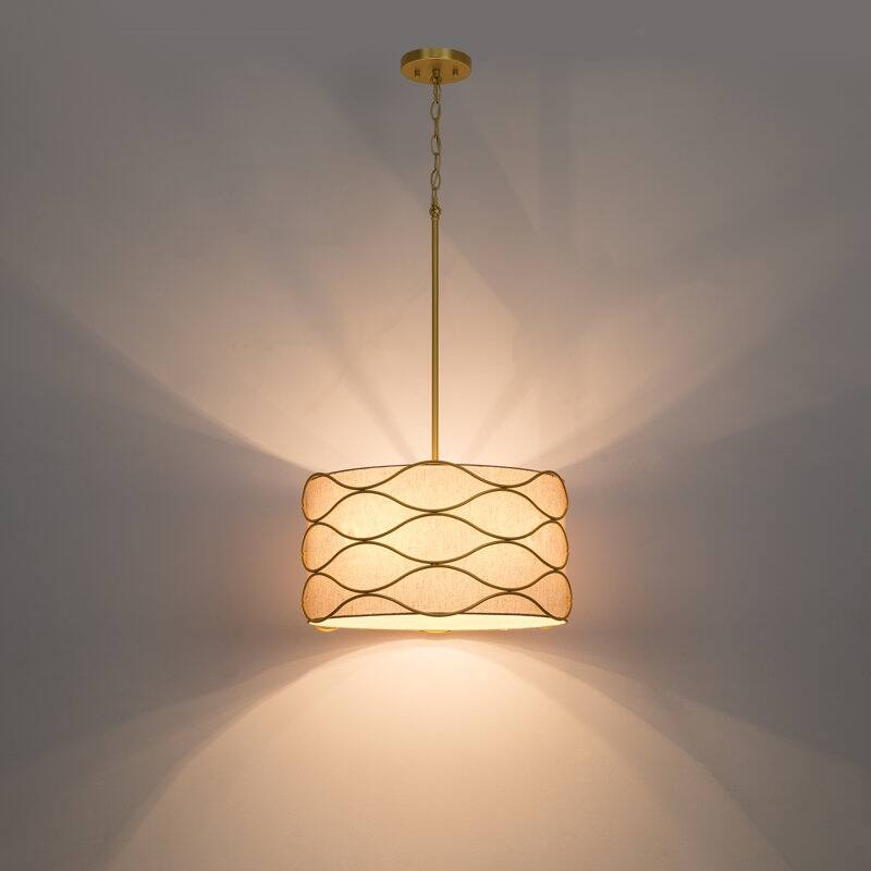 Acroma 4-light Modern Wave Frame Drum Chandelier with Fabric Shade