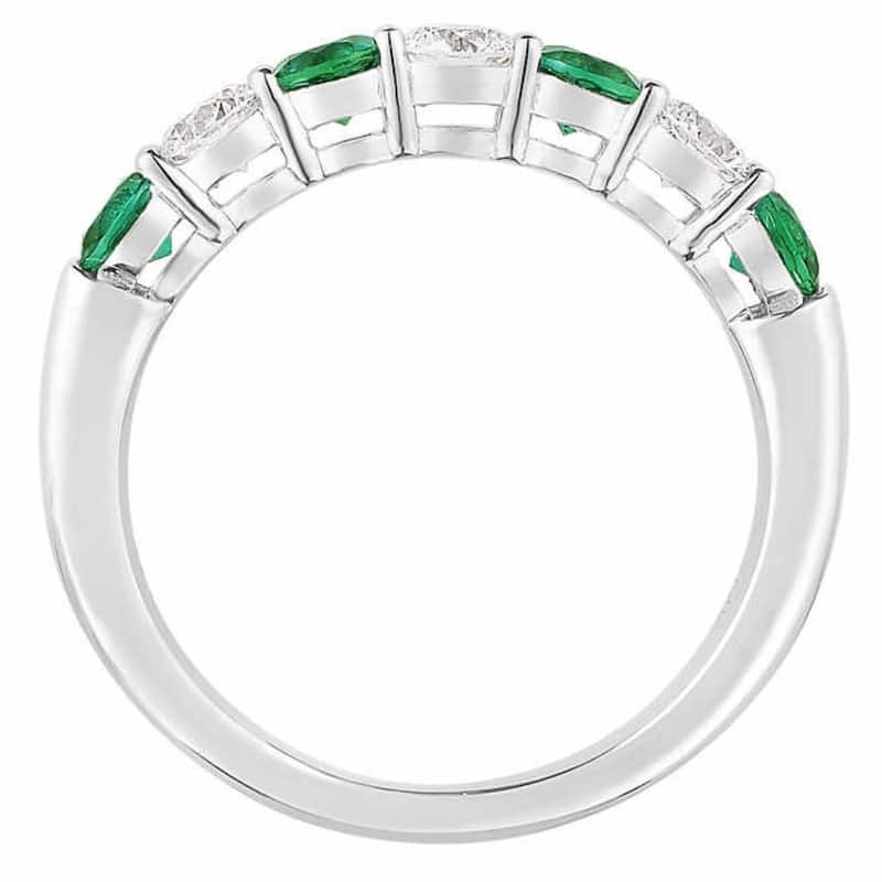 1 1/2Ct TW Round Diamond & Created Emerald Wedding Anniversary Ring in Gold
