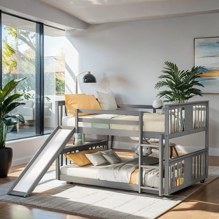 Full Over Full Bunk Bed Kids Bed with Ladder with Slide and Guardrail ...