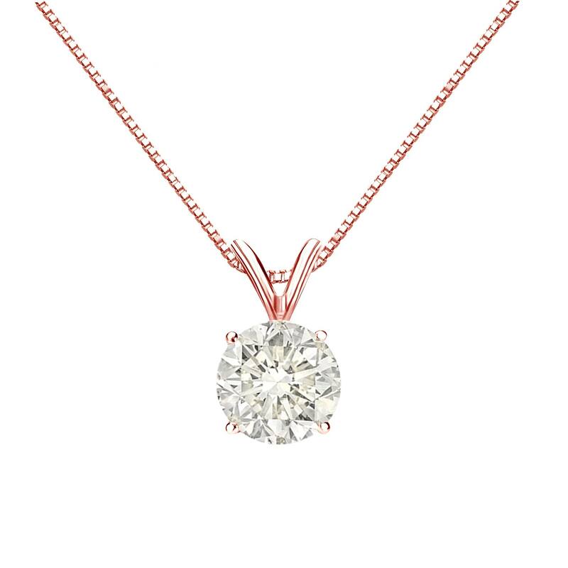 Auriya 14k Gold 1ctw Round Solitaire Diamond Necklace (J-K, I1-I2) - Rose