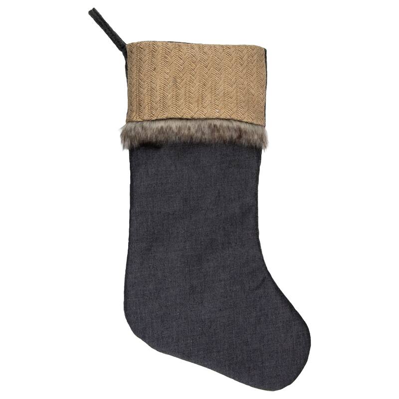 20" Rustic Burlap and Chambray Christmas Stocking