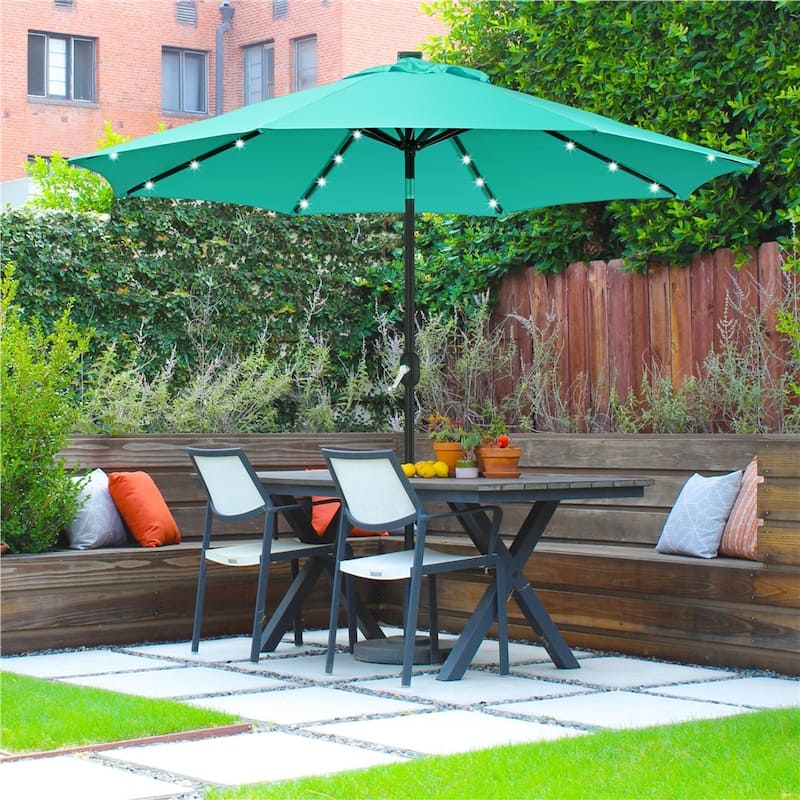 Yaheetech 9FT Patio Umbrella with 32 LED Lights Market Umbrella with 8 Ribs