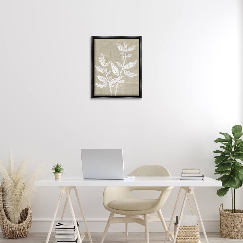 Stupell Boho Leaves on Natural Pattern Framed Floater Canvas Wall Art Design By Melissa Wang