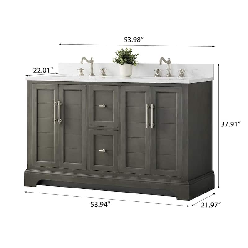 Vanity Art 54" Double Sink Bathroom Vanity with Top & Backsplash