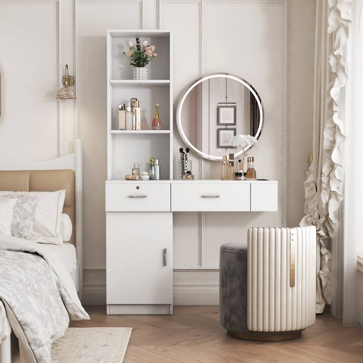 Modern simple hair desk,multi layer storage,large storage space,wooden cabinets are easy to clean, good hardness - White