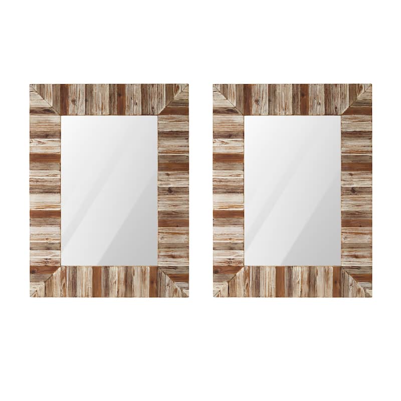 Glitzhome Set of 2 39.75"H Farmhouse Rectangle Wooden Frame Wall Mirrors - 30"L x 39.5"H