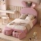 preview thumbnail 20 of 20, Velvet Upholstered Twin Platform Bed with Cartoon Ears Shaped Headboard and Light Design