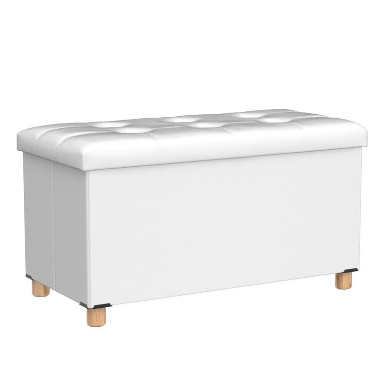 30 Inches Storage Ottoman Bench, Velvet Storage Bench, Folding Storage Chest, Footrest Couch with Wooden Legs, Support 350lbs