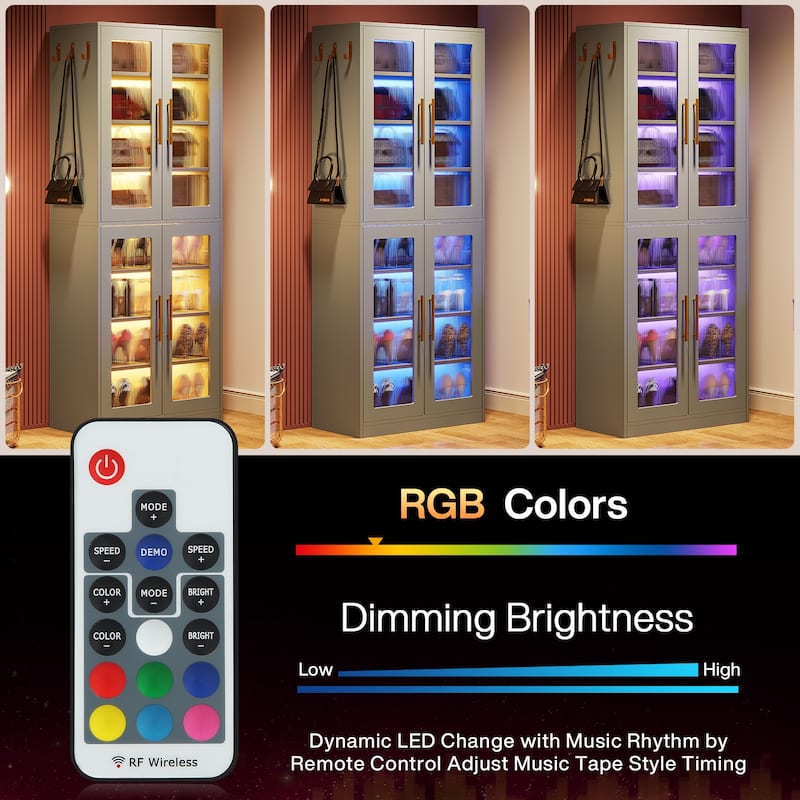 Modern Tall Entryway Shoe Storage Cabinet with Acrylic Doors and LED Light - 8-Tier