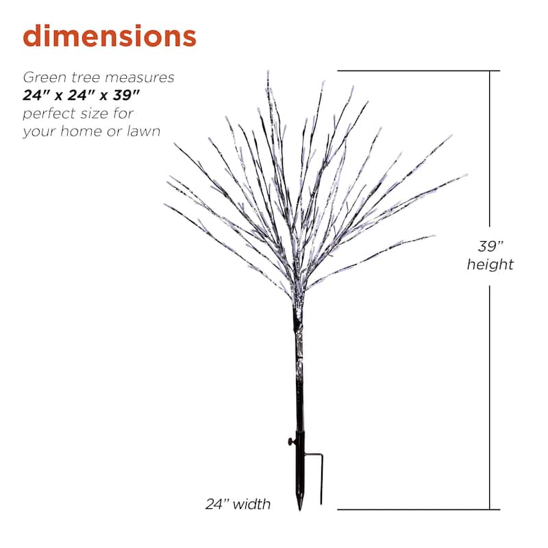 Alpine Corporation 39"H Indoor/Outdoor Metallic Foil Tree Stake Holiday Decoration with Green LED Lights