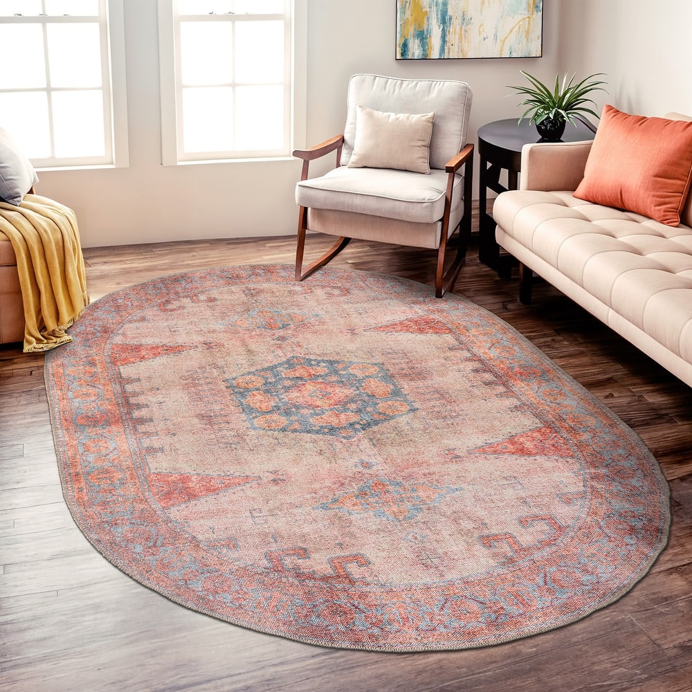 World Rug Gallery Vintage Bohemian Machine Washable Non Slip Area Rug