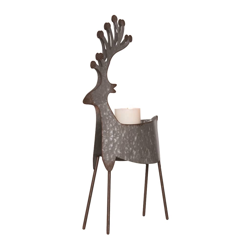 Transpac Metal 23.75 in. Gray Christmas Reindeer Candle Holder