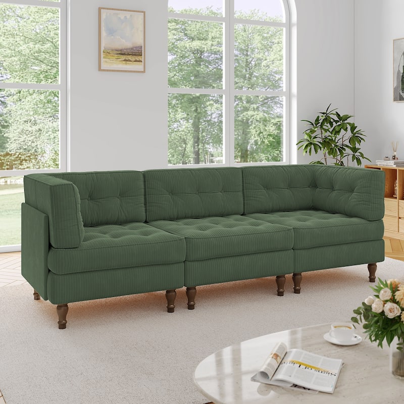 98"W Modular Upholstered Corduroy Sectional Sofa for Living Room - Green