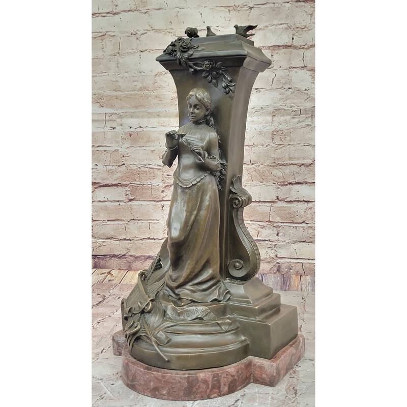 A Maiden Holding A Flower Souvenir By Charles Gounod Hand Made Bronze Sculpture