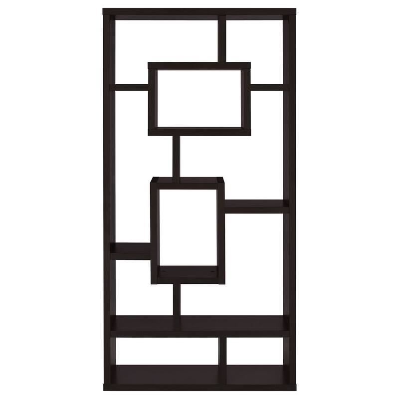 10-Shelf Contemporary Bookcase with Open Storage Shelves Cappuccino Finish for Living Room or Home Office