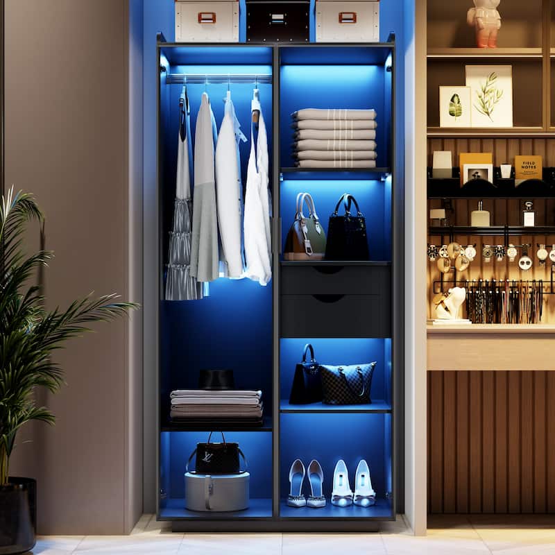 2-Door Wardrobe Armoire with LED Lights