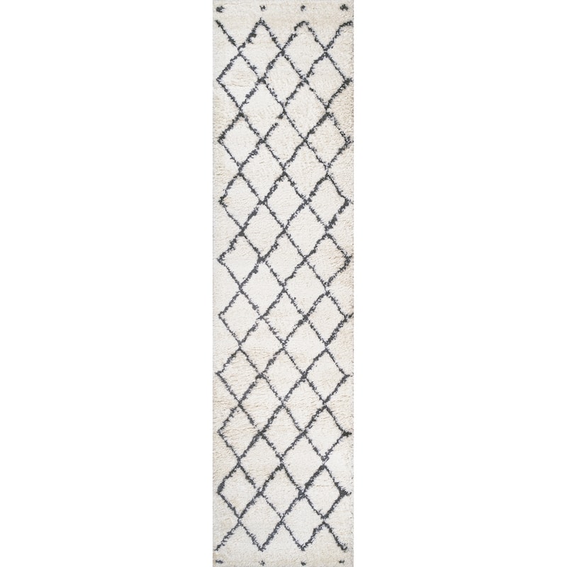 JONATHAN Y Pere Moroccan Style Diamond Shag Area Rug - 2 X 8 - White/Black