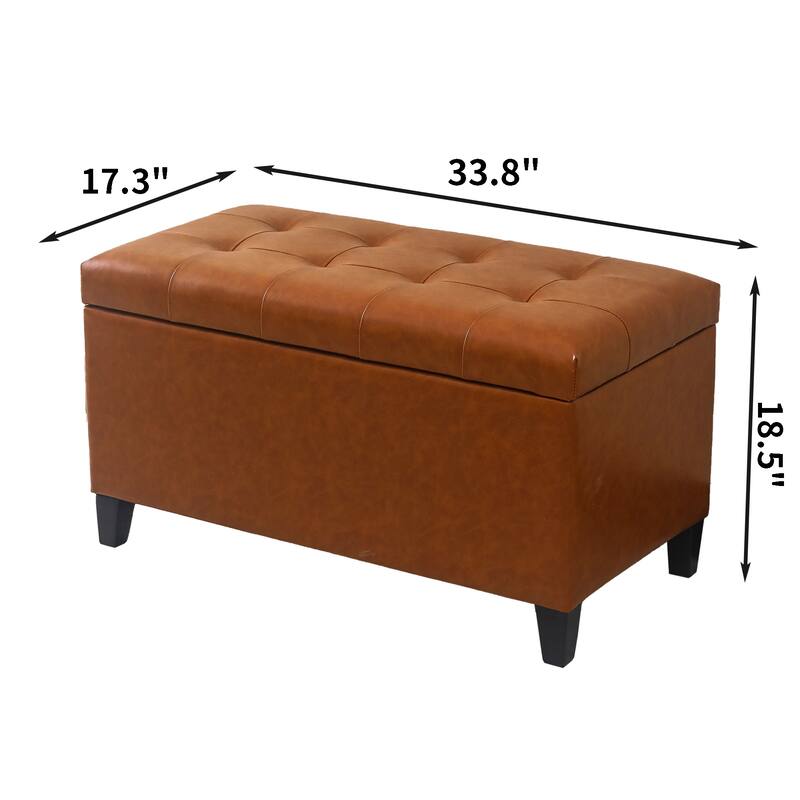 Adeco Rectangular Storage Ottoman Faux Leather Bench Lift-top Footrest