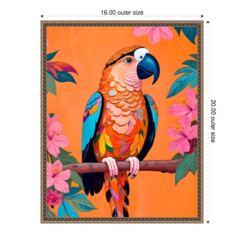 The Parrot by Uma Gokhale Framed Canvas Wall Art - 16 x 20 in