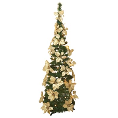 White Pull Up Poinsettia Christmas Tree - 14.800 x 14.600 x 4.800