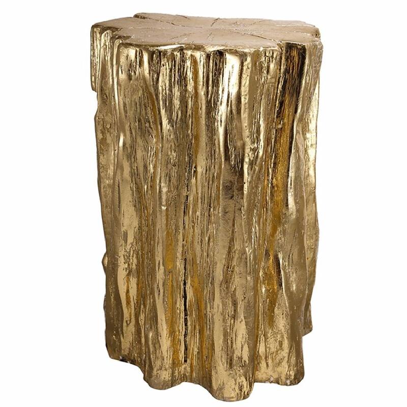 Golden Tree Trunk Stool - Distressed Metal Accent Table, End Table, Side Table - 13.5x13x20" - Gold - 13.5x13x20"
