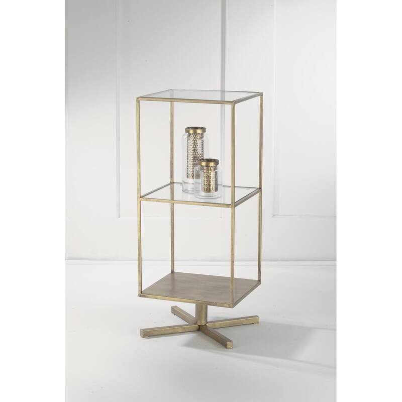 3 Tier Gold Metal Display Table with Glass Top - Overstock - 31492811