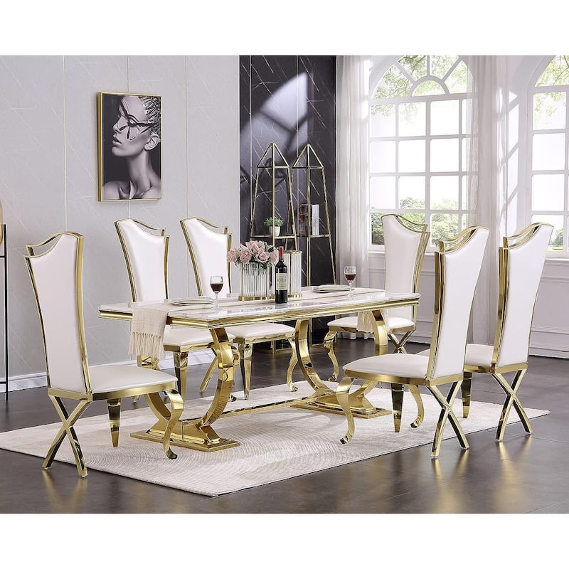 Luxury Upholstered Dining Chairs with Stylish Streamlined High Back with Cabriole X-Shaped Legs