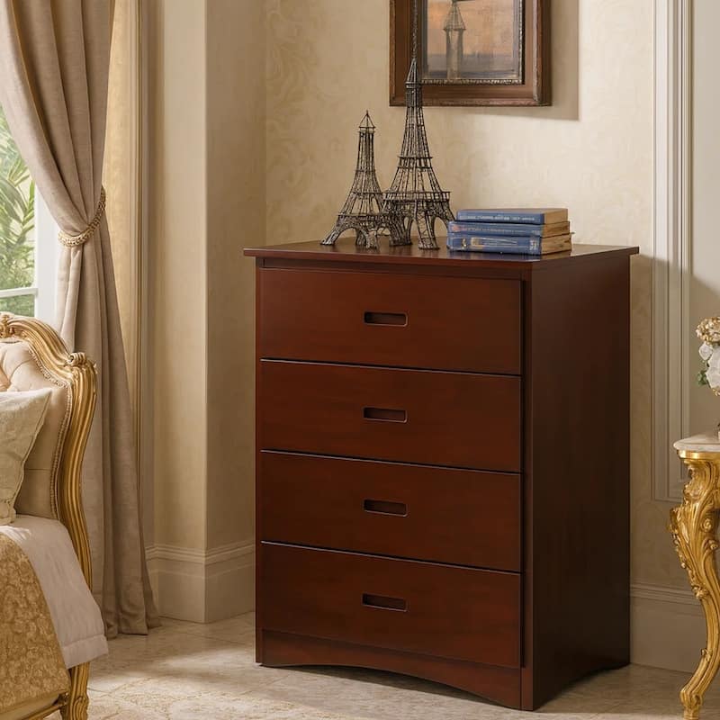 Wooden Chest With 4 Drawers, Dark Cherry Brown