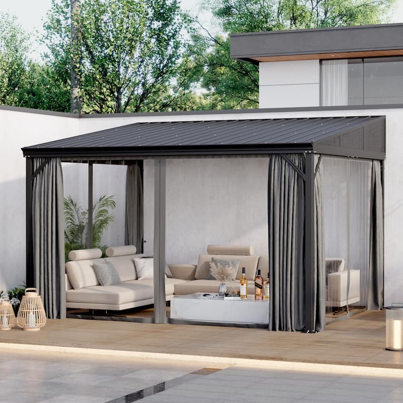 Aluminum Patio Gazebo Curtains Mosquito Netting Outdoor Canopy Backyard Poolside Garage Door
