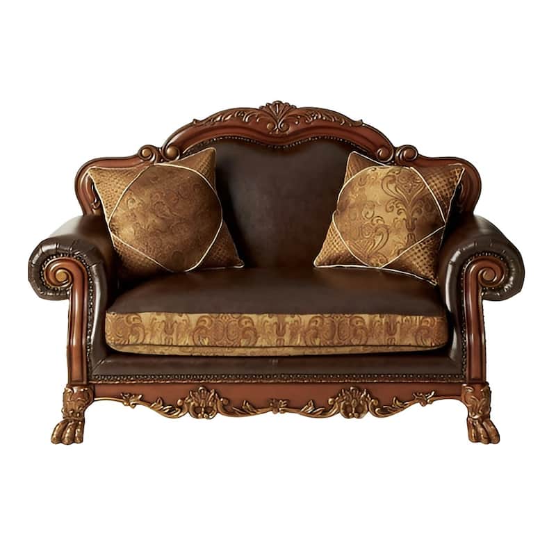 HomeRoots 67" Brown And Redwood Faux Leather Loveseat and Toss Pillows - 67.00 in. x 44.00 in. x 40.00 in.