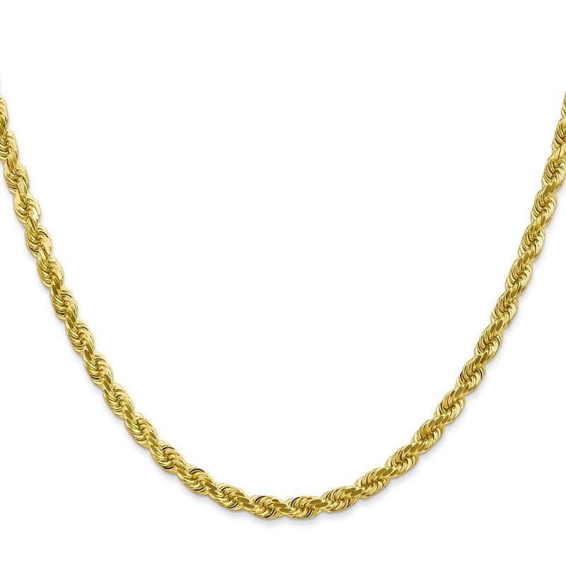 Curata 10k Yellow Gold 8" Solid 4mm Sparkle Cut Rope Chain Bracelet