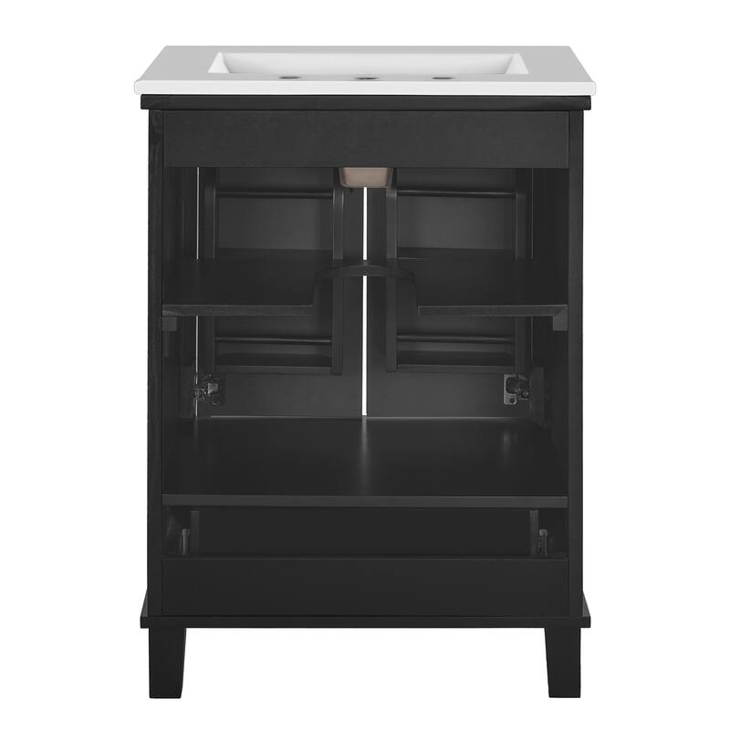 24" Bathroom Vanity with Ceramic Sink Bathroom Storage Cabinet with Divided Drawer and Storage Shelves