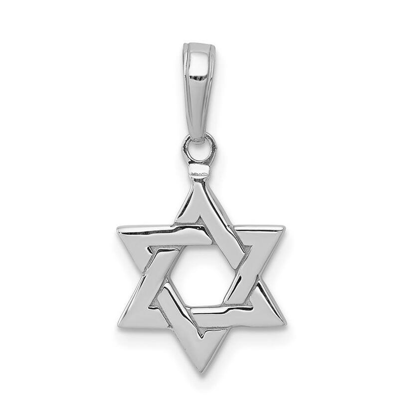 Curata 14k White Gold 18" Small Polished Star of David Pendant Necklace - 12x21.8mm
