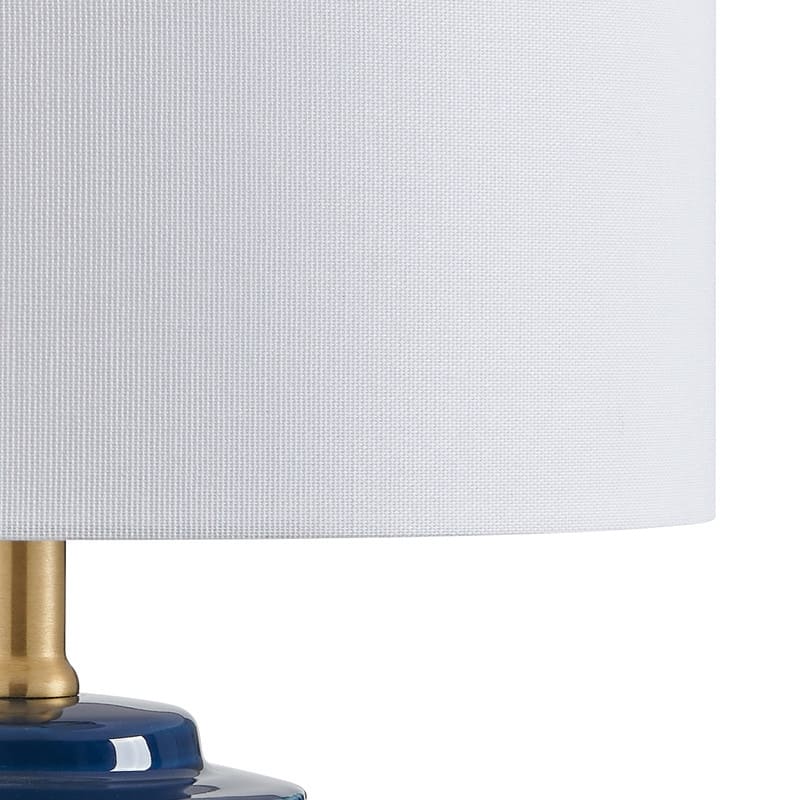 KAWOTI 21.75 Inch Blue Ceramics Table Lamp with Drum Shade