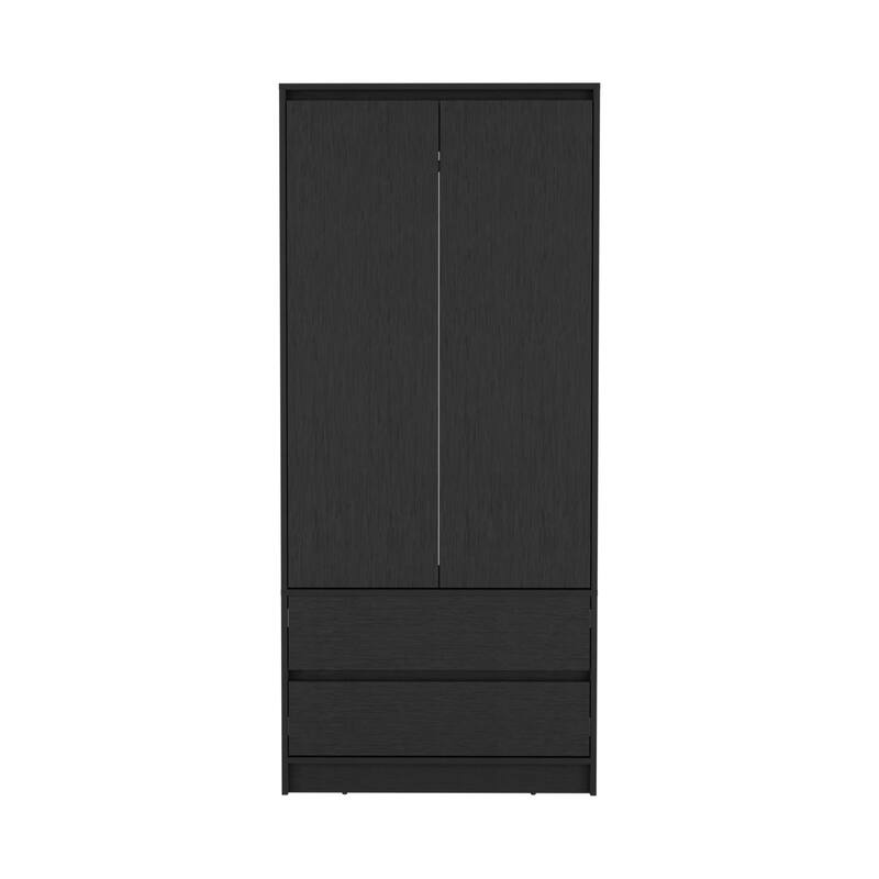 20.47" Modern Double-door Armoire with Two Drawers and Hanging Rod for Bedroom