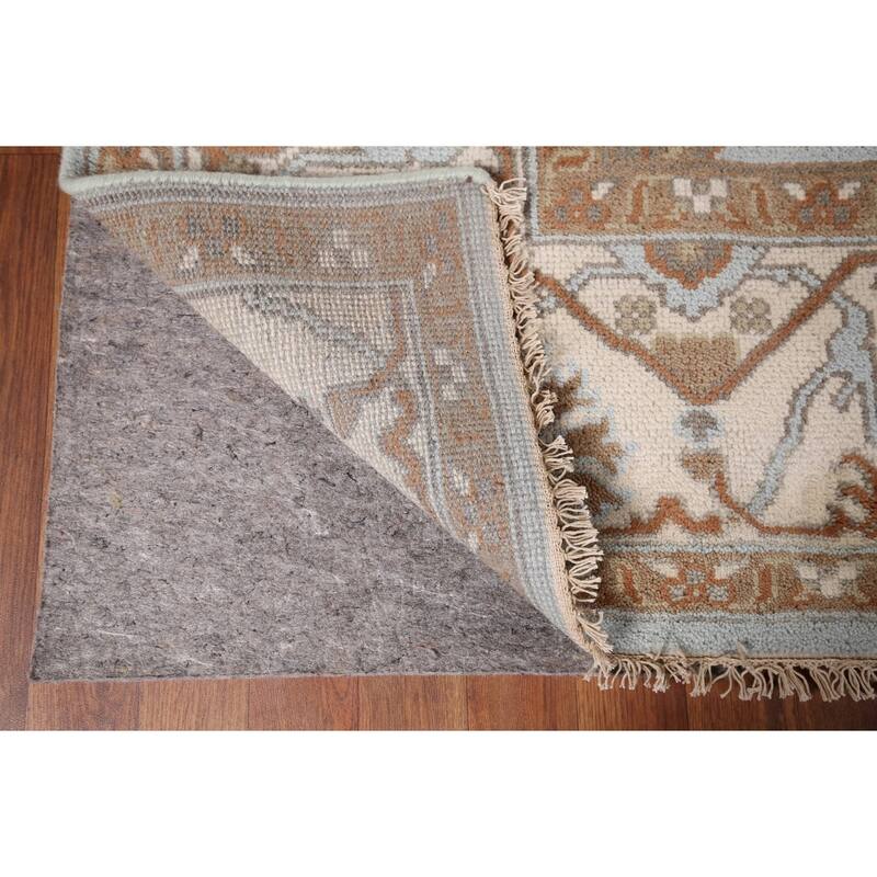 Light Blue Oushak Indian Area Rug Hand-Knotted Wool Carpet - 8'1"x 9'11"