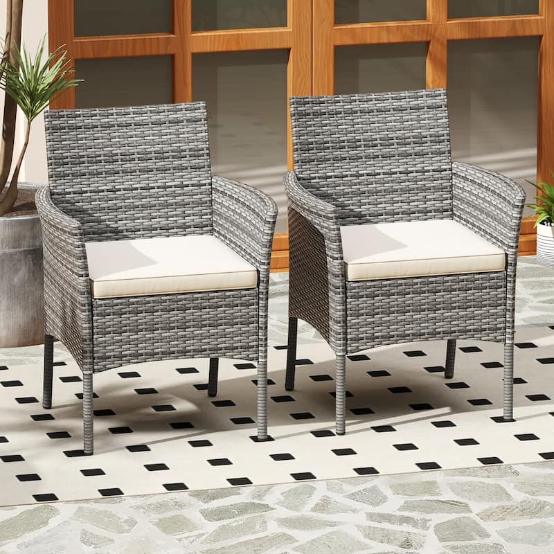 Gymax Outdoor PE Wicker Chairs Set of 2 Patio Dining Armchairs w/
