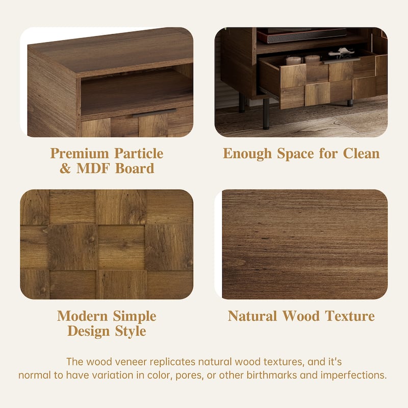 Mid-Century Modern TV Stand Media Console, Entertainment Center with 2 Drawers, Storage Cabinets, Open Shelves for TVs up to 85"