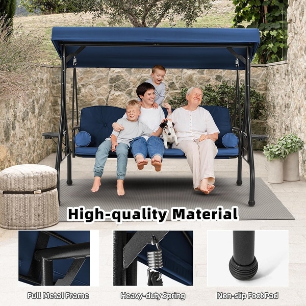 Outdoor Porch Swing 3 Seat with Adjustable Canopy Cup Holder Convertible Patio Glider with Thick Cushions Pillow On Sale Bed Bath Beyond 37372226