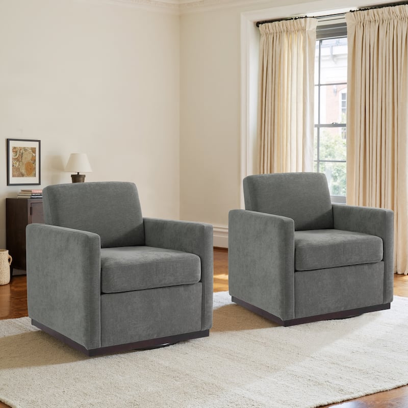 Modern Upholstered Swivel Accent Armchair Set of 2 - Dark Grey/ Chenille