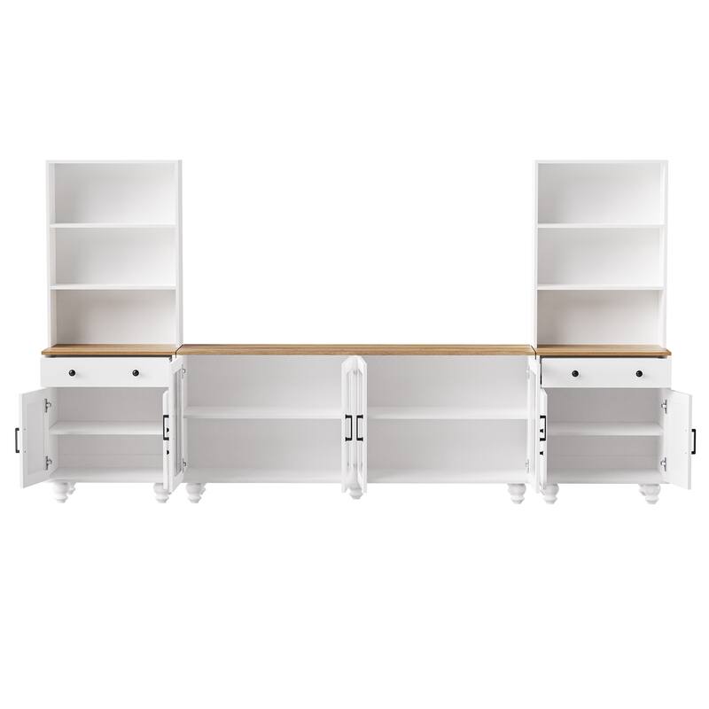 Entertainment Center for TVs Up to 70" with Adjustable Shelves, Tempered Glass Doors, Bookshelves & Storage Cabinets