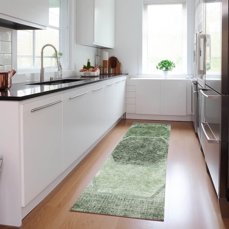 Machine Washable Indoor/ Outdoor Chantille Modern Boho Rug - Olive - 2'3" x 7'6"