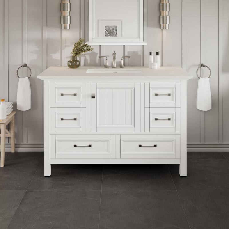Eviva Britney 42"W x 22"D White Bath Vanity with Carrara Quartz Top