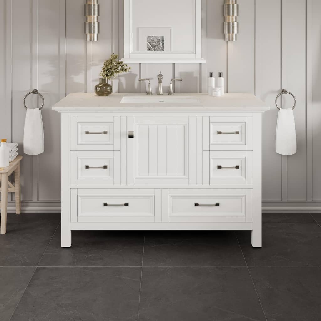 Eviva Britney 42"W x 22"D White Bath Vanity with Carrara Quartz Top