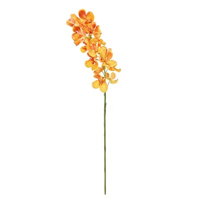 Set of 3 Orange Artificial Vanda Orchid Singapore Flower Stem Tropical Spray 30in - 32" L x 5" W x 5" DP