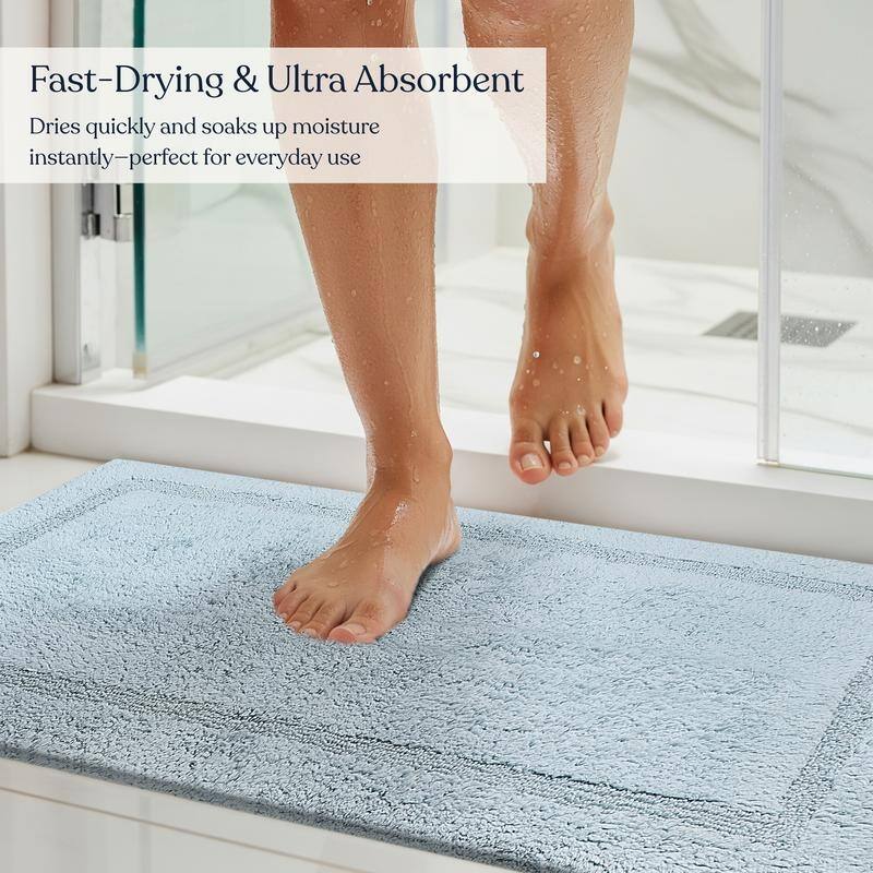 Delara Organic Cotton Reversible Bath Mat, 3000 GSM, GOTS Certified, Ultra-Thick & Super Absorbent, Quick-Drying Bathroom Rug