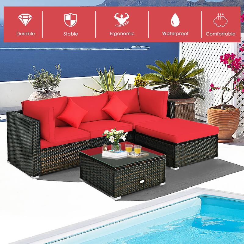 Costway 5PCS Outdoor Patio Rattan Furniture Set Sectional Conversation - See Description